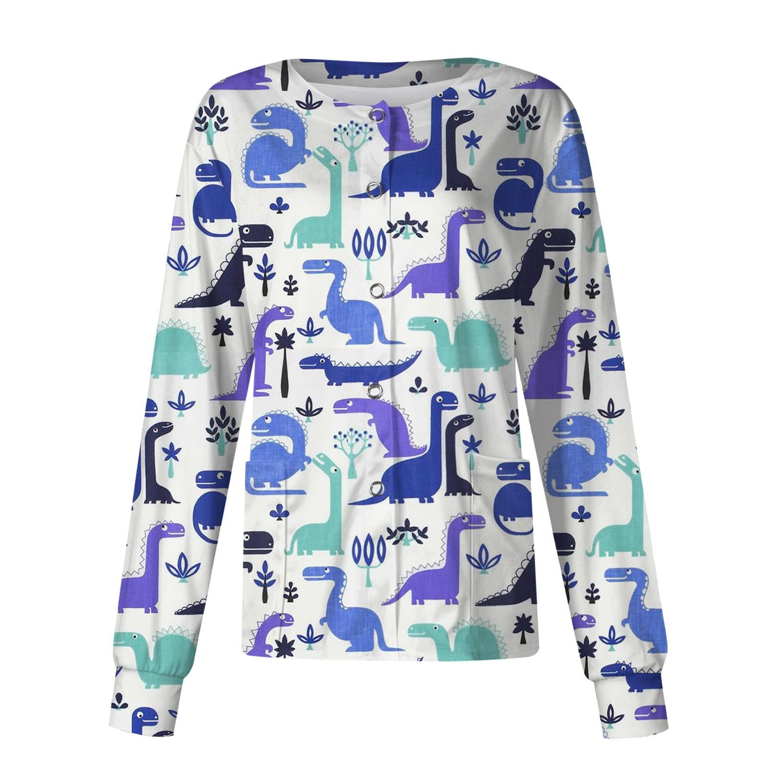 

Женский однобортный защитный комбинезон с длинным рукавом и рисунком динозавра, карманный рабочий воротник-стойка, кардиган, куртка, топ M