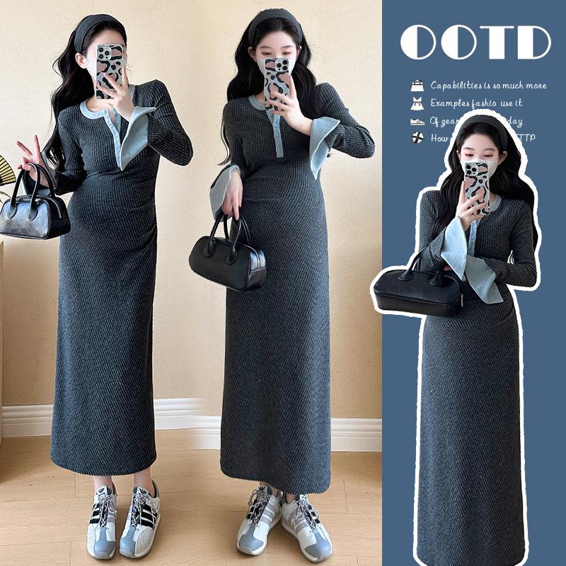 2026 Early Spring French Patchwork Slim Fit Knit Dress Large