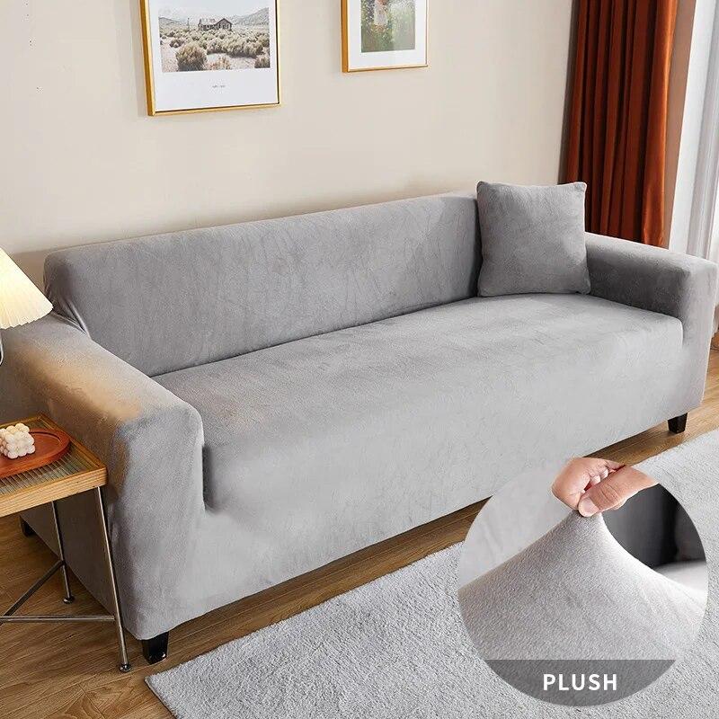 Thickened Plush Sofa Cover For Living Room Solid Color Elastic Sofa Slipcovers Tight Wrap All Inclusive Non Slip Sofa Towel