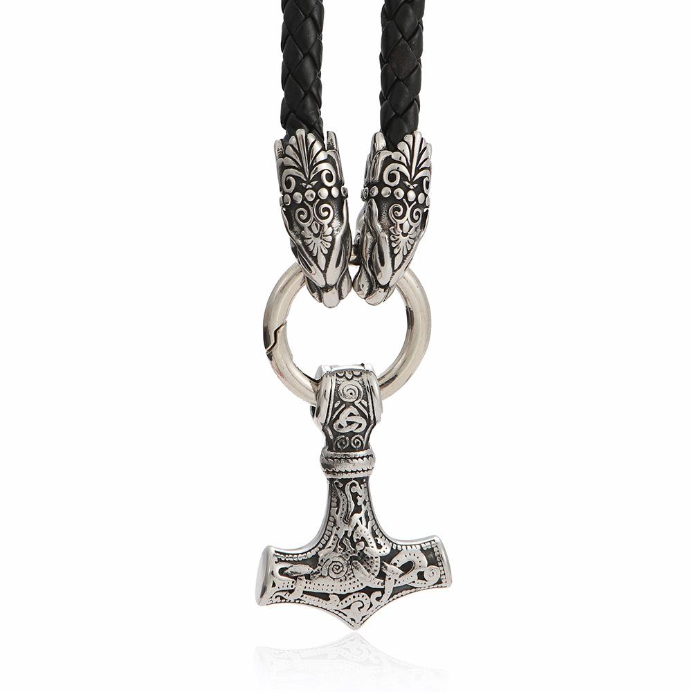Nordycki Naszyjnik ze Stali Nierdzewnej z Wisiorkiem Młota Thora Naszyjnik z Głową Leoparda Męskie Akcesoria