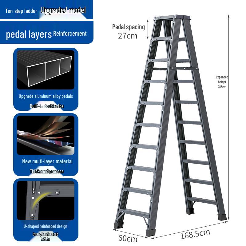 Aluminum Alloy Folding Telescopic A-Frame Ladder - Widened & Thickened, Lightweight, Double-Sided for Indoor Use