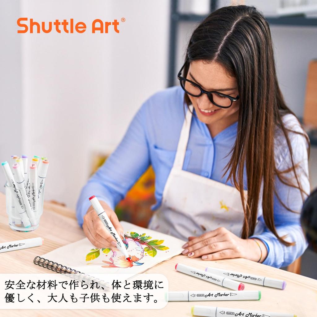 Shuttle Art Кисть для иллюстраций Пастельная кисть и Тонкий спиртовой маркер Тонкий маркер для раскрашивания Искусство Подарок для взрослых и детей Маркеры, Набор из 50 цветов, Тип, Цвета,