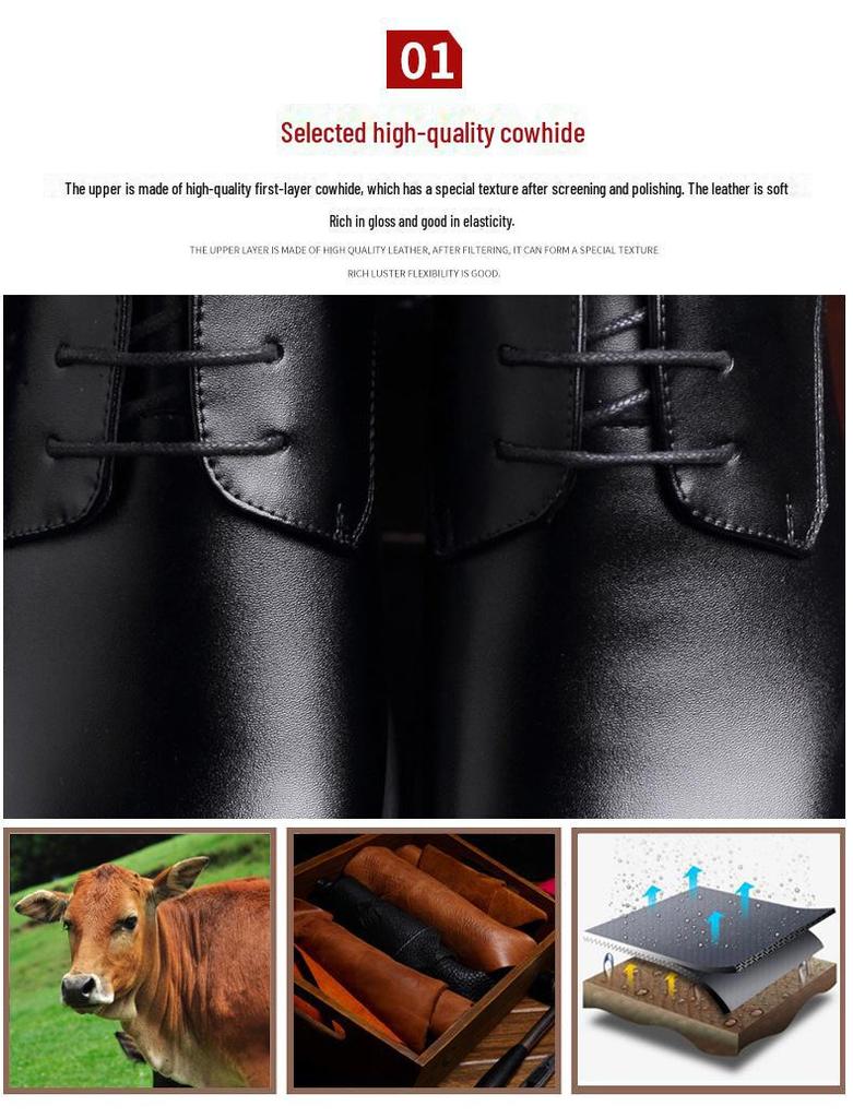 Pánské formální kožené boty pro podnikání - Měkká podrážka, Prodyšné, Neformální, Šněrovací, Černé, Britský Korejský styl