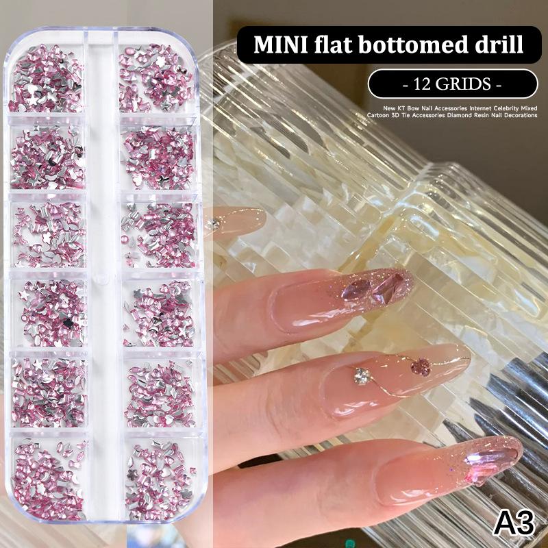 12 Grids/Box Nail Art Multi Shape Flat Back   Dazzling Diamonds Strass Manicure Tip 3D Decoration