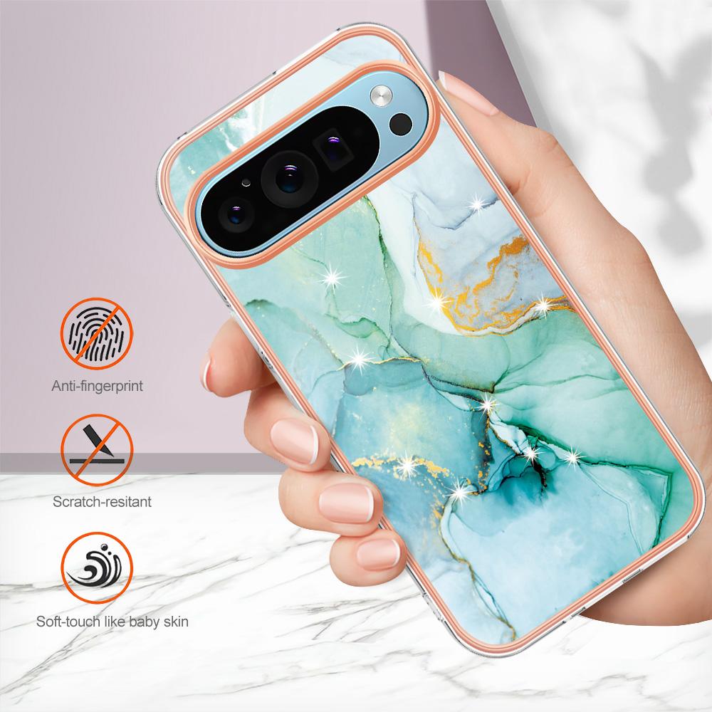 For Google Pixel 9 Pro XL TPU Case with IMD Marble Pattern Electroplated Back Cover