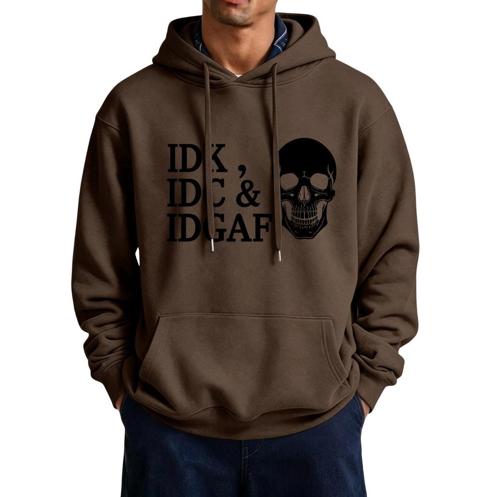 Men's Casual Color Hooded Sweatshirt with Large Pockets and Funny Saying Print