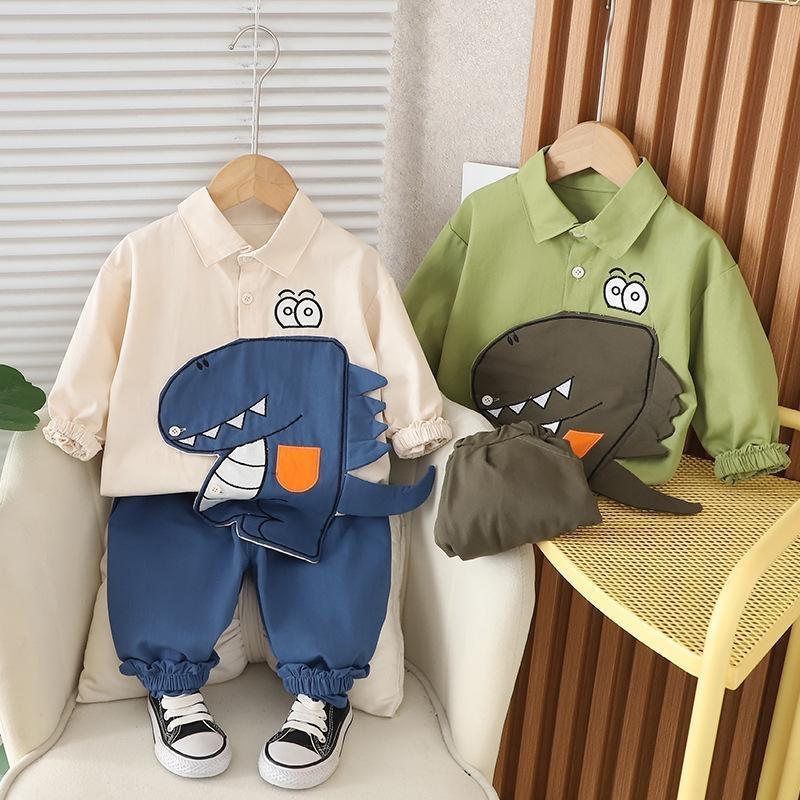 2pcs/set Children's Set Autumn Cute Shirt Set New Baby Long-sleeved Clothes Three-dimensional Dinosaur Two-piece Children's Clothing