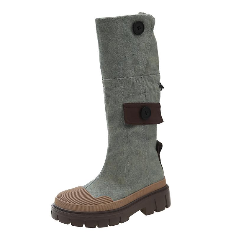 But Knee Boots Women's 2025 New American Retro Cowboy Platform Tooling Boots Shell Head Tall Knight Boots