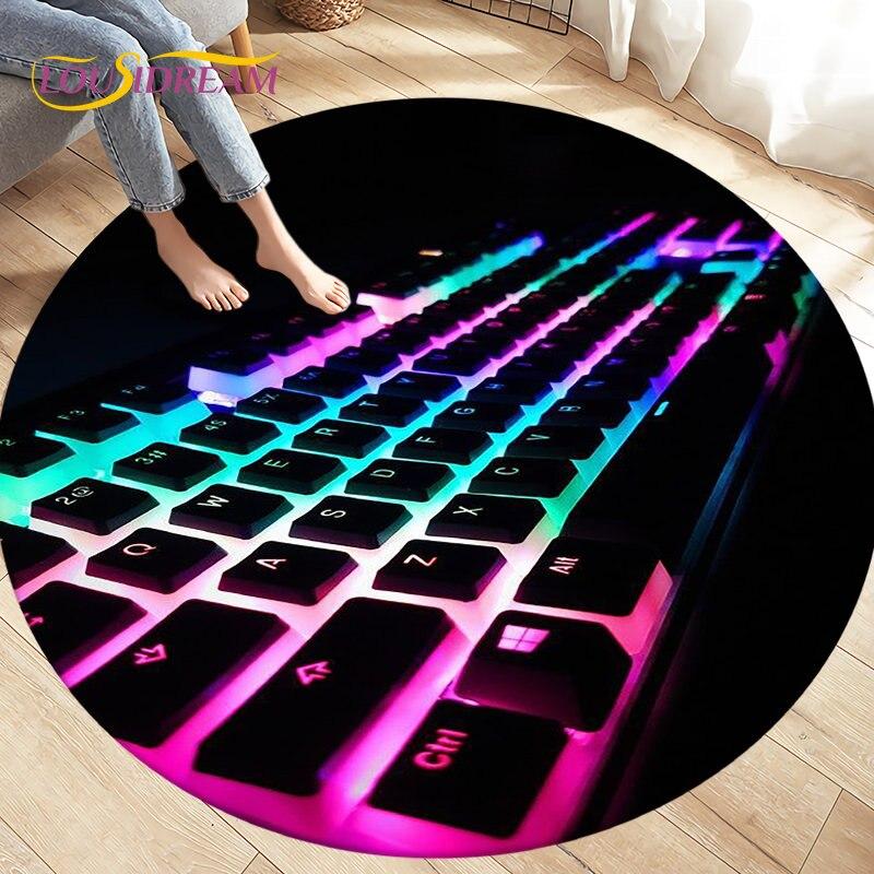 Cartoon Gamer Game Controler Area Koberec,Koberec s kulatým kobercem do obývacího pokoje Ložnice Dekorace,Děti si hrají plazící se protiskluzová podložka na podlahu