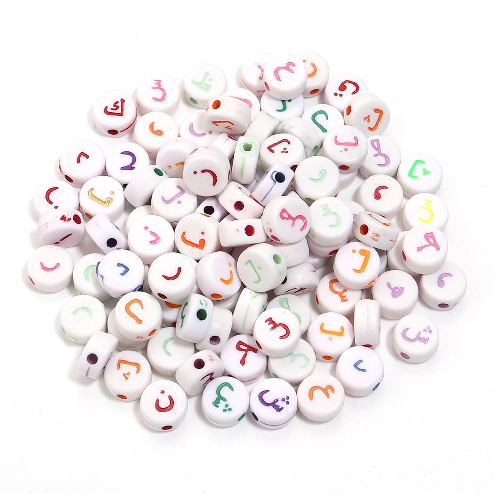 100pcs 7mm Arabic Letters Acrylic Beads Flat Round Alphabet Loose Beads For Jewelry Making DIY Bracelets Necklace Accessories