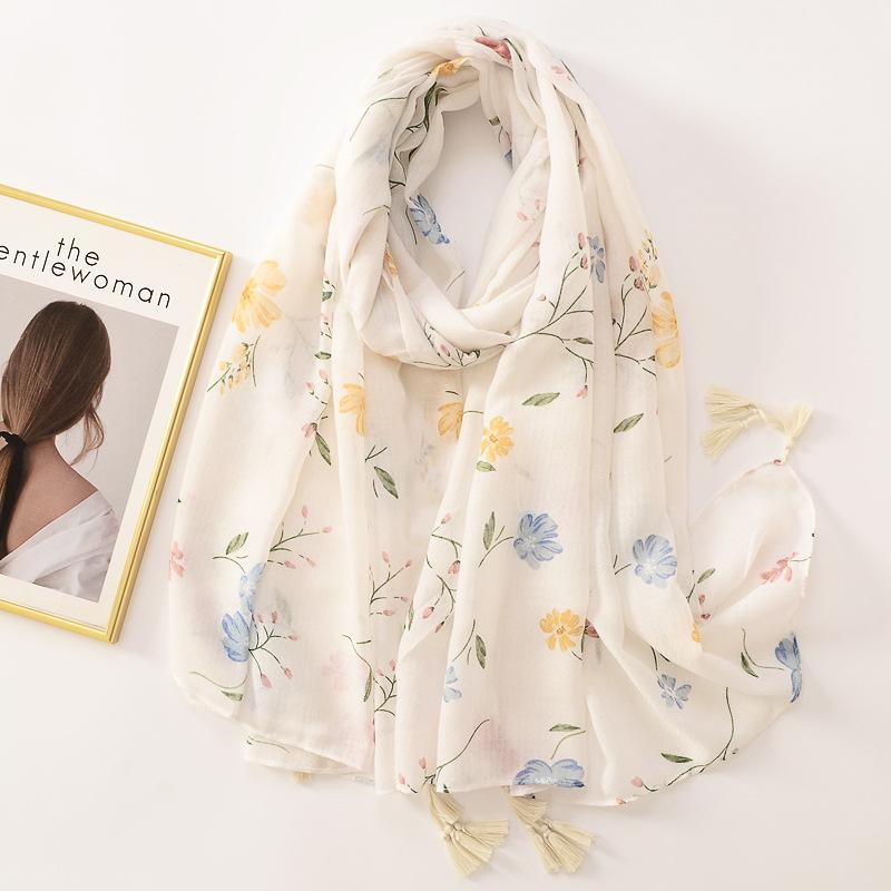 Women Luxury Brand Viscose Scarf Butterfly Floral Tassel Shawls Autumn Winter Wrap Pashmina Stole Muslim Hijab Sjaal 180*90Cm