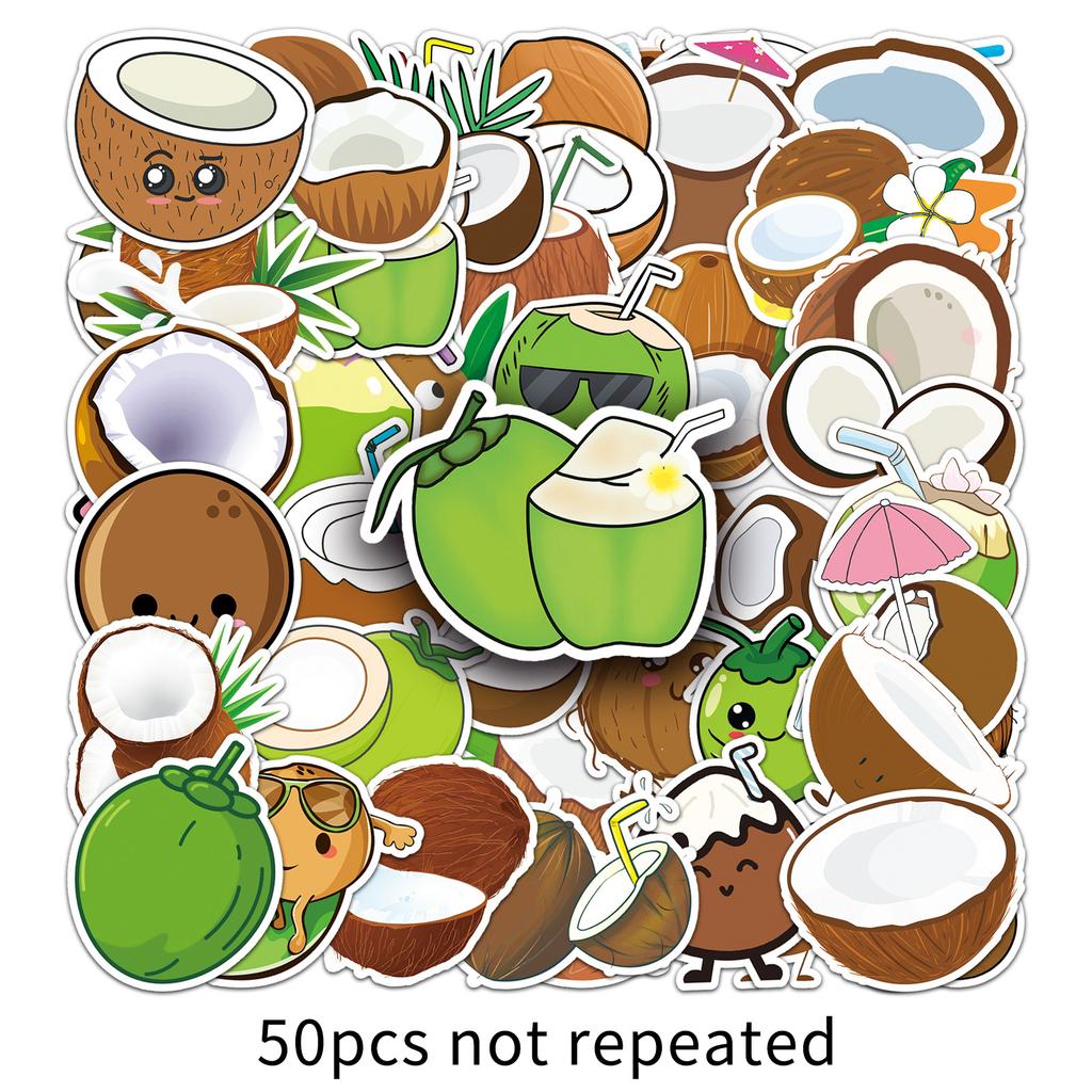 50 Coconut Doodle Personalized Cartoon Fruit Children's Gu Card Decorative Mobile Phone Case Suitcase Stickers Waterproof