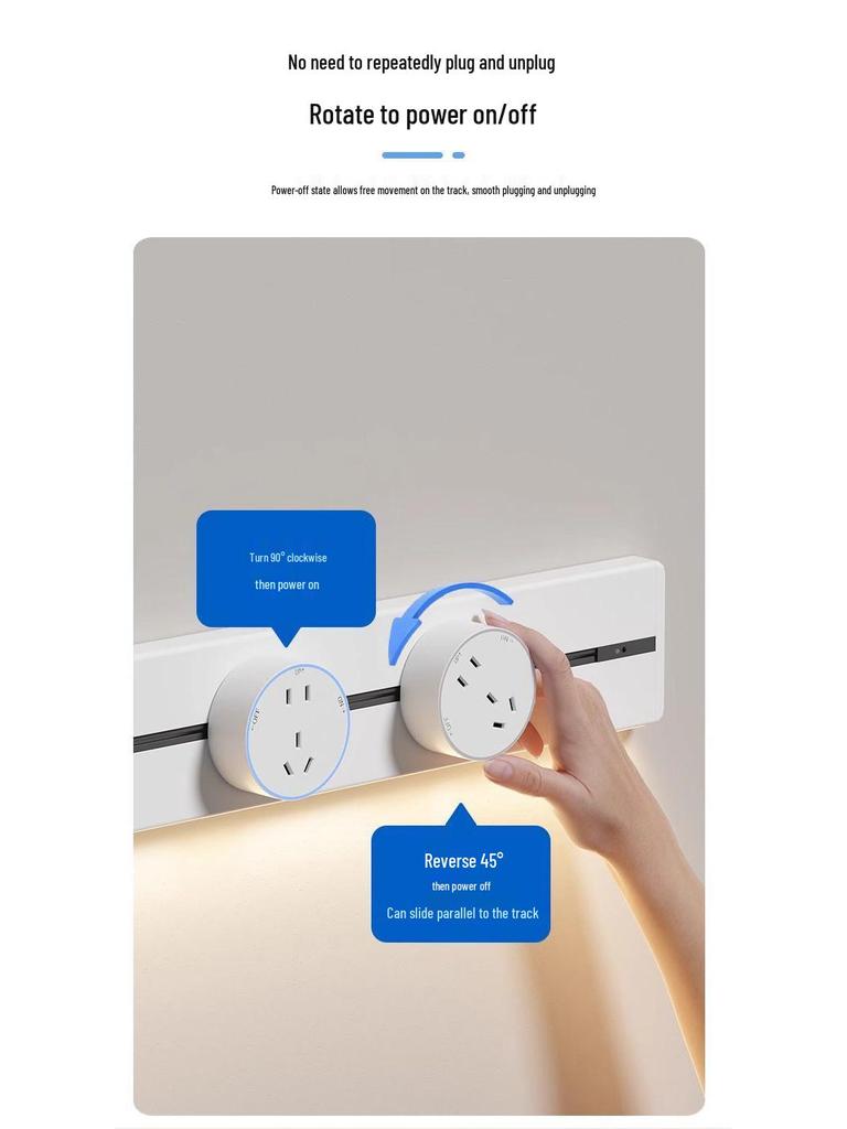 Movable Sliding Track Power Strip with Sensor Light for Kitchen & Dining Room