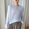 Elegant One-Shoulder Mulberry Silk Cashmere Sweater for Women - Slimming Autumn/Winter Knit Base Layer