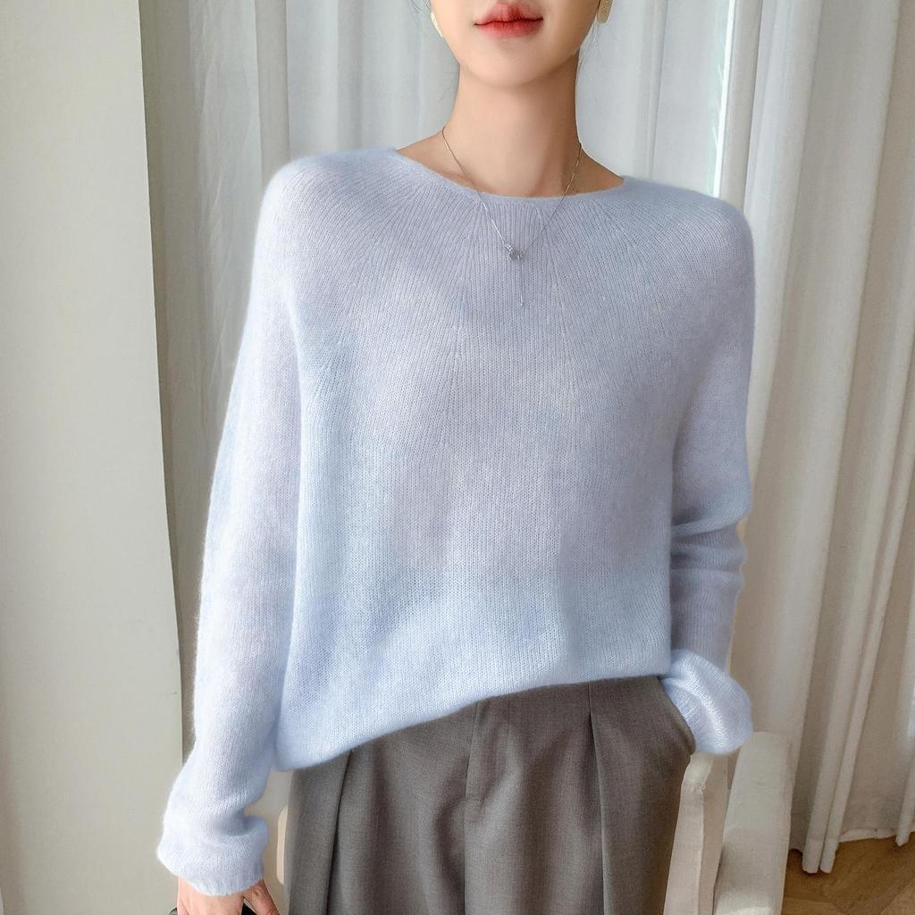 Elegant One-Shoulder Mulberry Silk Cashmere Sweater for Women - Slimming Autumn/Winter Knit Base Layer