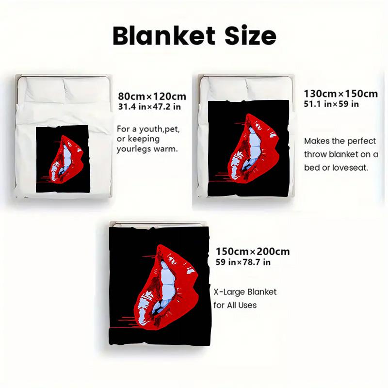 Sexy red lips 2D Flat Pattern Flannel Blanket High quality All Seasons Warmth and Comfort Perfect for Christmas Gifts.MMT0918585