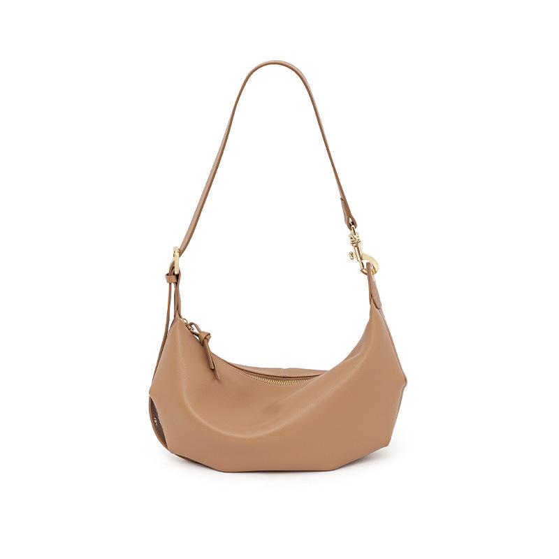 Soft Leather French Underarm Bag Women Fashion Zipper Shoulder Bag Pleated Cow Leather Messenger Bag