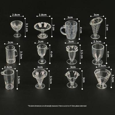 12-Piece Mini DIY Handmade Clay Accessories: Food & Play Plastic Sundae and Crystal Cups Set