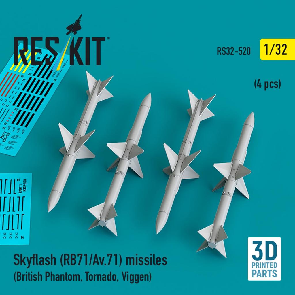 Reskit Radar Guided Missile 4 Pieces Plastic Model Parts 1/32 Skyflash/RB71/AV.71 Air-to-Air RSK32-0520 (Airplane)