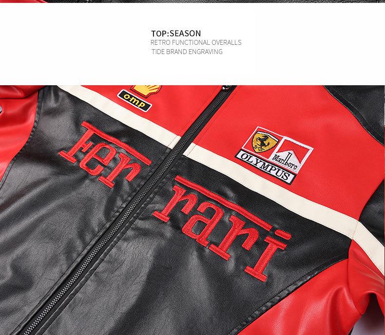 Men's PU Leather Motorcycle Racing Jacket with Velvet Lining - American Style Streetwear Outerwear