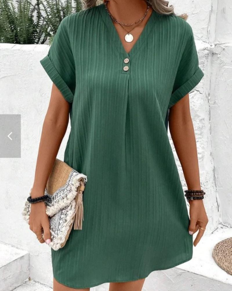 Solid Color Casual Loose Short Dresses For Women Summer Women's A-Line Midi Dress Elegant Vintage Female Dresses