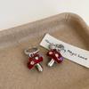Color Diamond Red Oil Dripping Mushroom Ear Buckle Women'S Retro Light Luxury Personality Exquisite Elegance Fashion Versatile Earrings