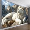 Weißer Löwe Wandteppich, Majestätischer König des Dschungels auf Felsklippe, Realistische Tier-Wandkunst für Wohnzimmer Schlafzimmer Heimdekoration