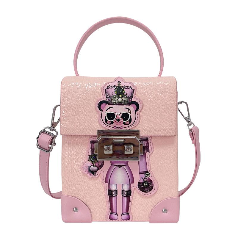 

Light Luxury Women Box Bag Personal Vertical Square Bag Fashion Cartoon Print Shoulder Bags Exquisite Elegant Compact Phone Bags 13x8x19cm рожевий