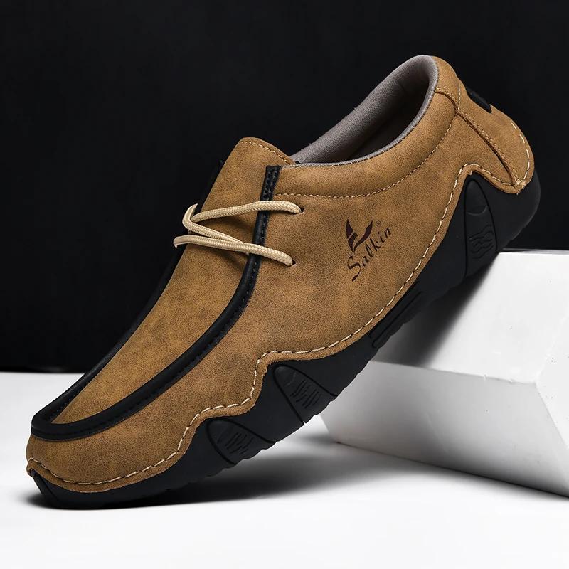 Plus size 36-48 New Fashion men handmade leather casual sneakers classic design platform loafers breathable flats driving shoes