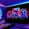 SparkLia Gamer Gaming Tapestry, Blacklight Game Controller Horror Skull Wall Hanging, UV Reactive Skeleton Glow in the Dark Wall Decor for Bedroom,