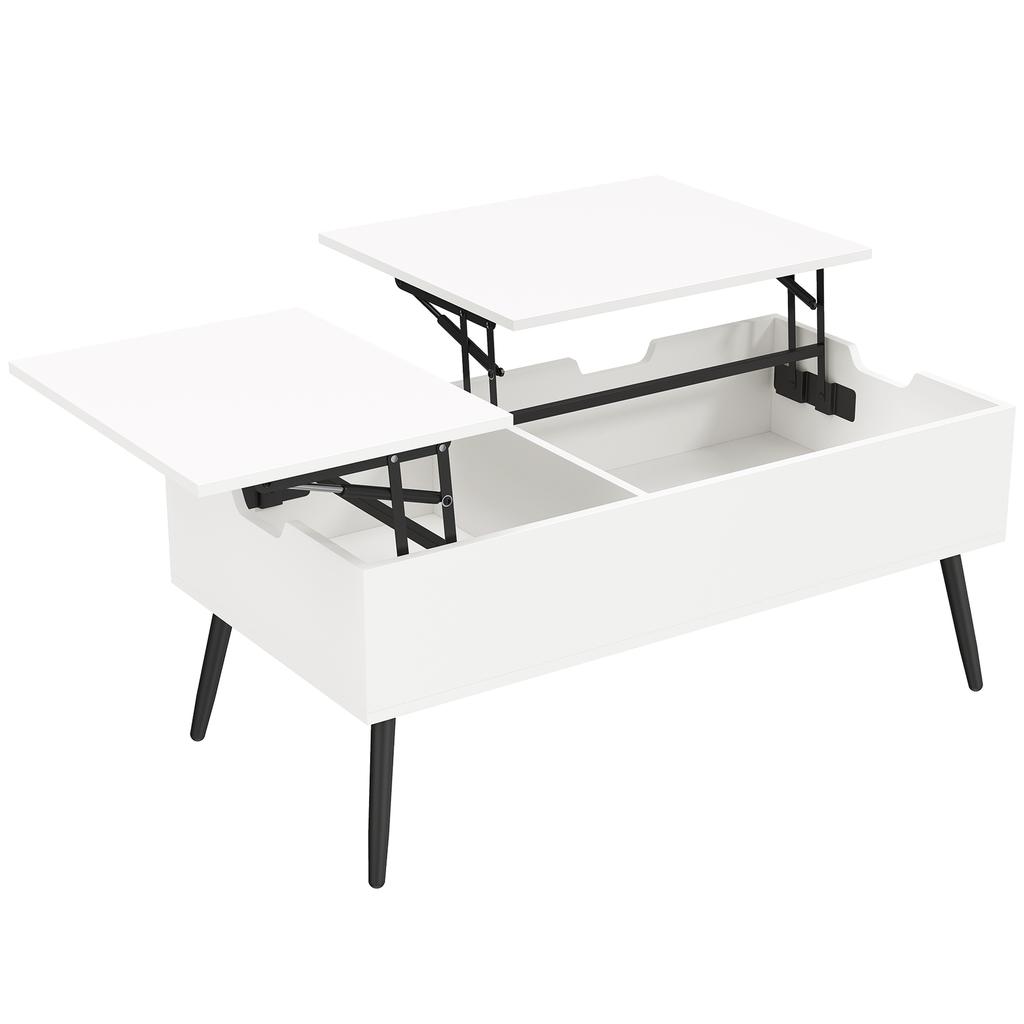 Height-Adjustable Coffee Table Living Room Table with Hidden Storage for Living Room, 50 X 100 Cm, White