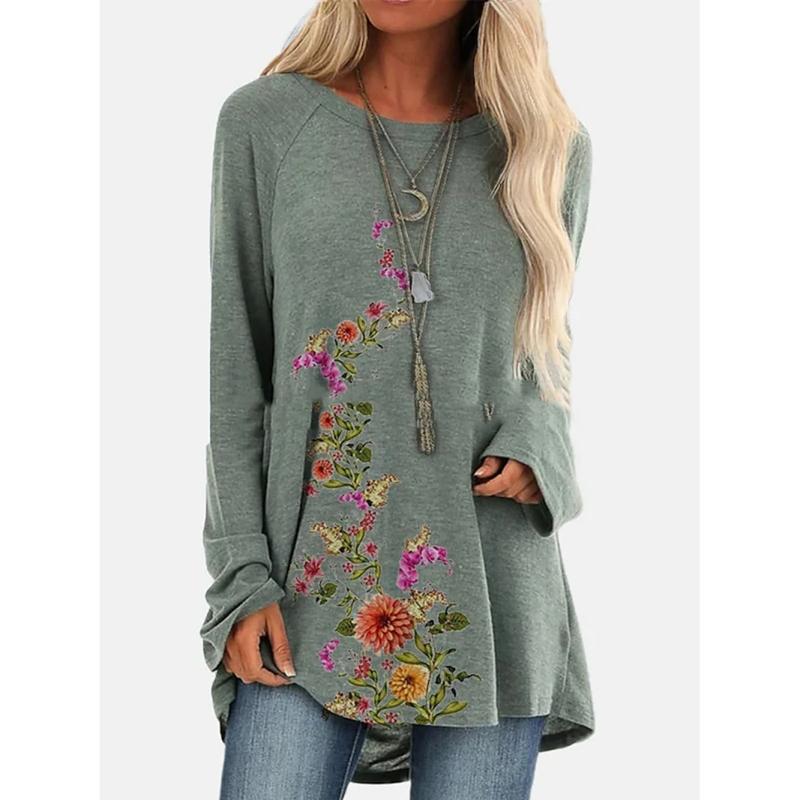 

Топ с круглым вырезом и длинными рукавами для женщин среднего и пожилого возраста, модная повседневная, удобная, домашняя, уличная одежда высокого качества 3XL