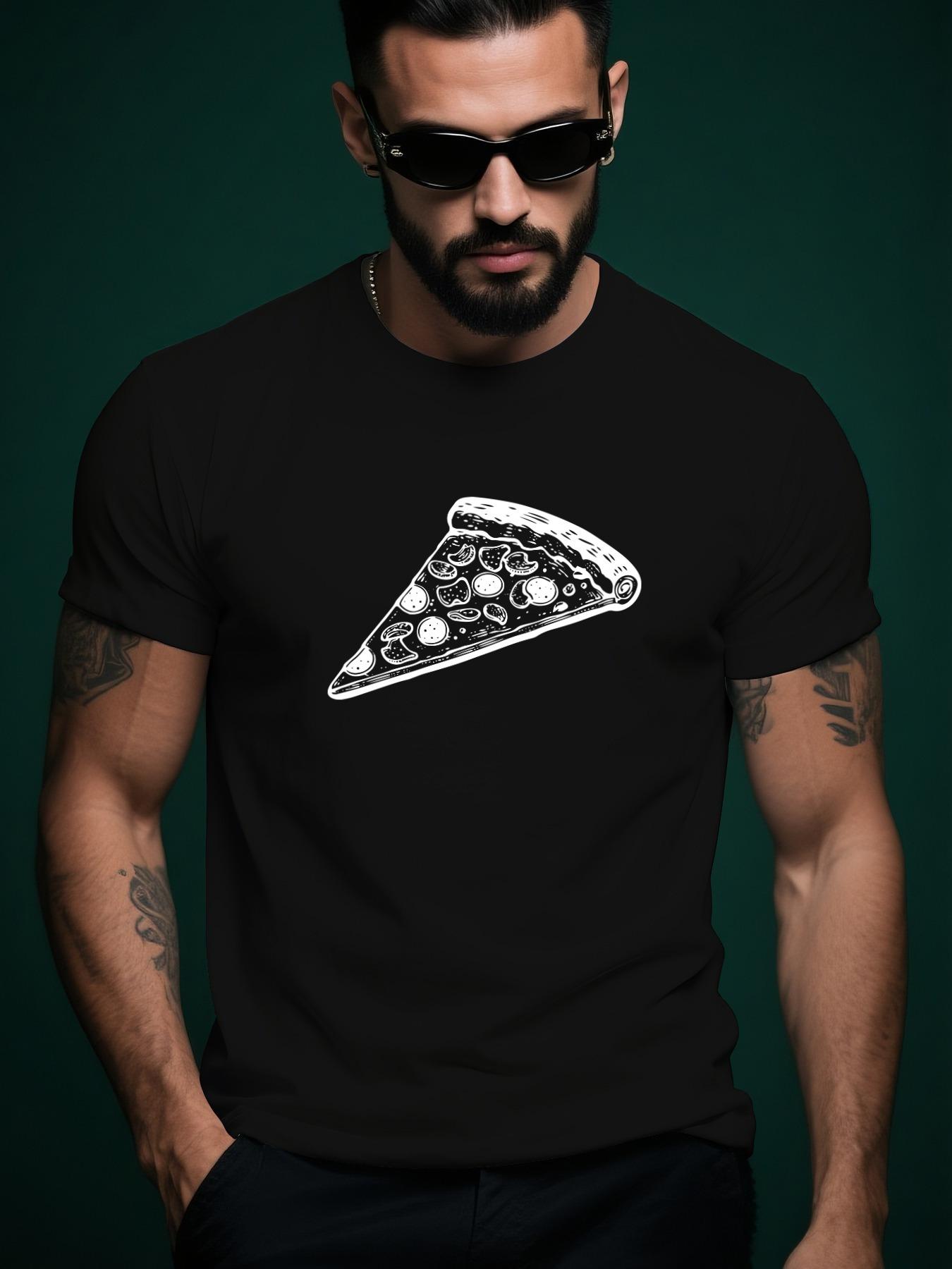 Cotton Crew Neck Tshirt with Unique Hand-Drawn Pizza Illu... L