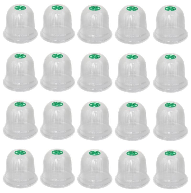 

20pcs Transparent Plastic Insulated Plant Growth Covers with Green Lid Reusable Circular Plant Protection Covers Garden Plants