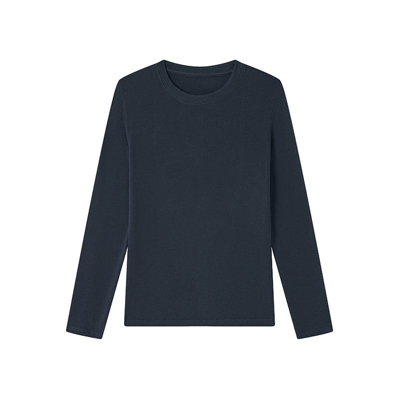 Tencel Woll-Unterhemd Damen Herbst und Winter neu Rundhals-Oberteil schlicht einfarbig warm lange Ärmel