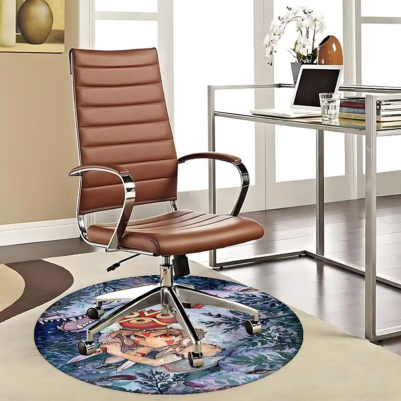 1pc Spirited Away Chihiro Round Carpet Anime Design Office Chair Mat, Non Slip Rug for Home Decor