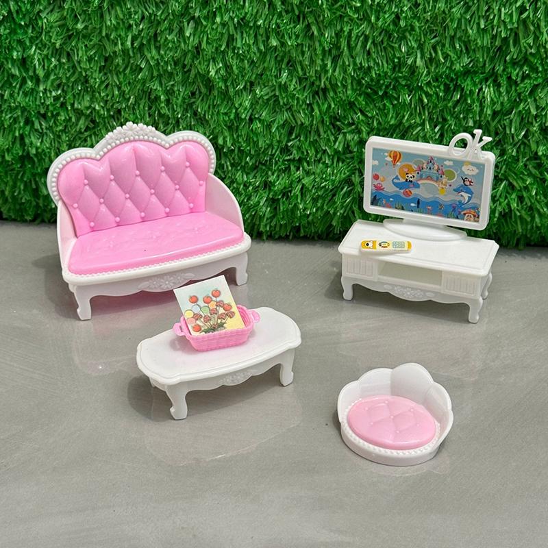 1Set 1:12 Dollhouse Miniature Sofa Tv Coffee Table Living Room Set Furniture Home Model Decor Toy Doll House Accessories