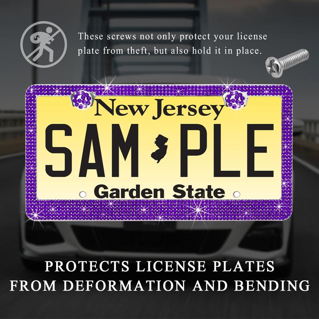 Car License Plate Frame, Sparkling Stainless Steel Auto License Plate Frame With Rhinestones, Bling Diamond License Plate Holder, Universal Exterior