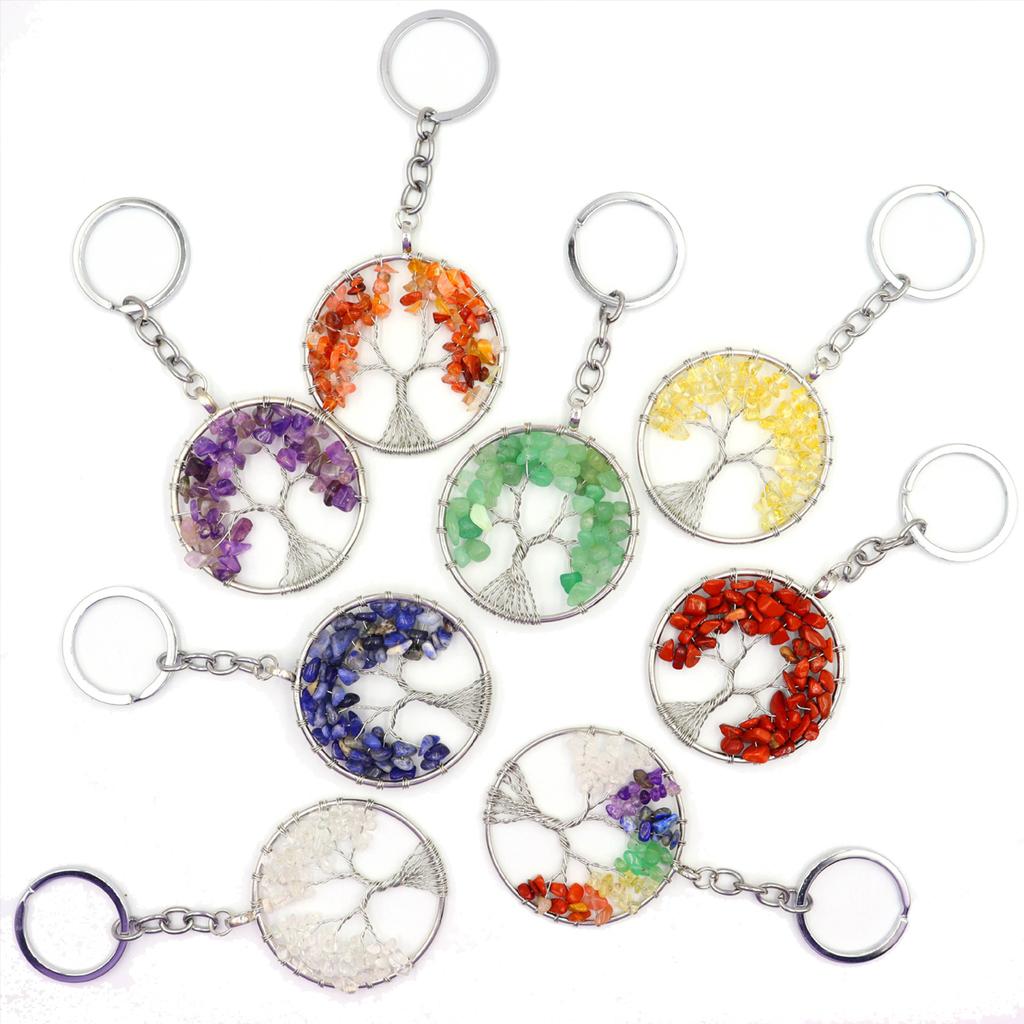 Natural Crystal Gravel Tree of Life Keychain Pendant Money Tree Keychain Pendant
