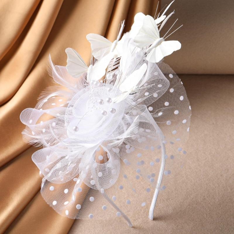 Bridal Fascinator with Faux Pearls Butterfly Headbands Hair Accessory For Weddings Adjustable Hair Clip Hair Decoration