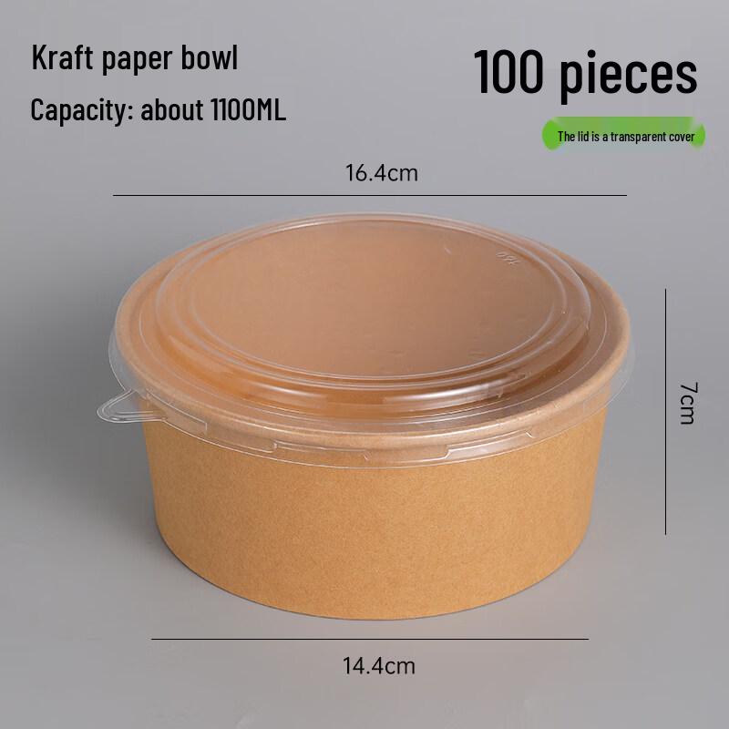 Disposable Kraft Paper Takeaway Bowls (1100ml) with Lids