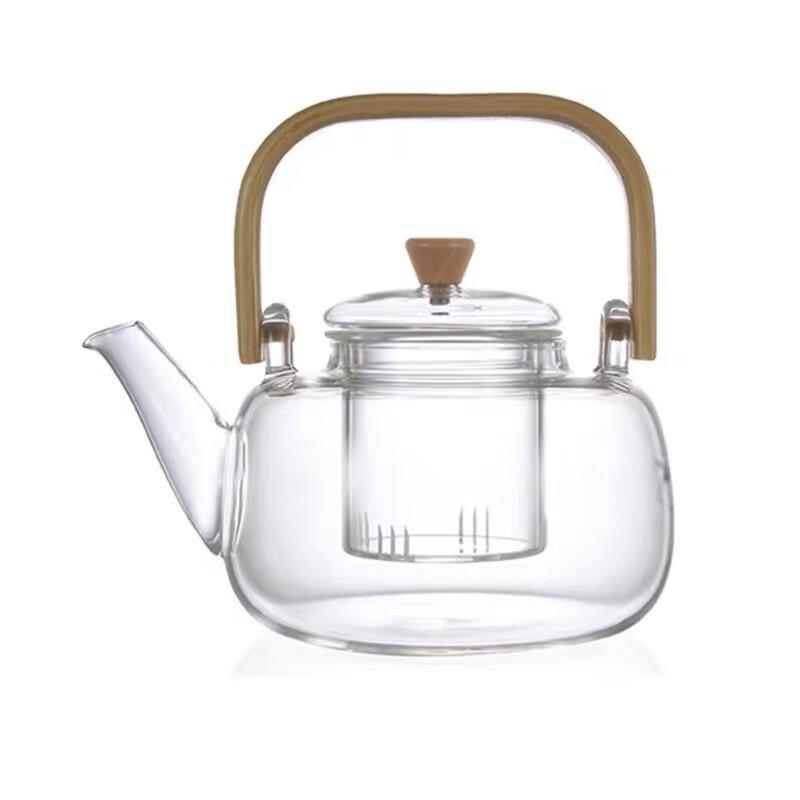 Glass Teapot Set with Wooden Handle and Black Stove