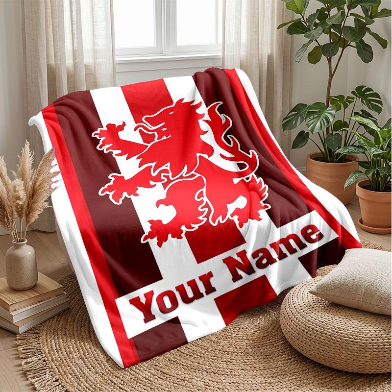 Middlesbrough FC Custom Name Text Flannel Blanket Soccer Logo Personalized Fleece Throw Blanket Special Gift For Sofa Bedroom Home