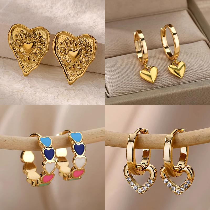 Stainless Steel Irregular Heart Texture Stud Earring for Women Gold Heart Wedding Aesthetic Earring Jewelry Accessories