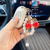 Yogodlns Acrylic Cherry Bag Charm With Imitation Pearl Bead Chain Mini Eiffel Tower Metal Pendant Gold Leaf Keychain Handbag Accessory