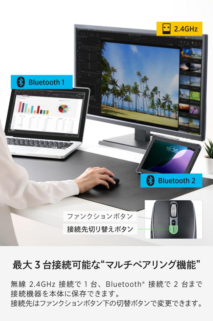 ELECOM Precisionist Wireless Bluetooth 8 Supports 3 Tilt IR LED Medium Mouse, Quiet, Rechargeable, 2.4GHz, Buttons, Multi-Pairing, Devices, Wheel,