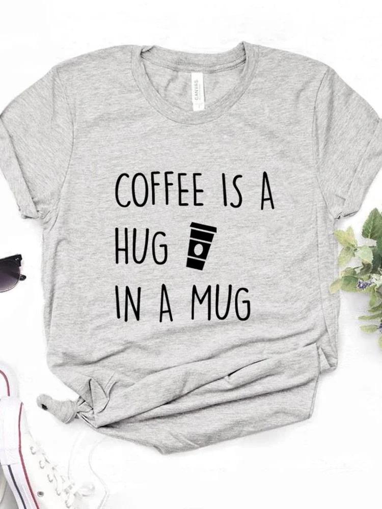Káva je objetí v hrnku Potisk Dámské tričko s krátkým rukávem s kulatým výstřihem Volné Dámské tričko Dámské módní tričko Topy Oblečení Mujer