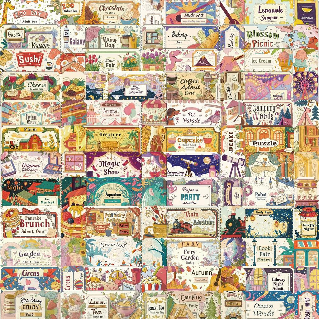50 Cartoon Dreamy Ins Ticket Stubs Graffiti Stickers Decorative Guitar Notebook Suitcase DIY
