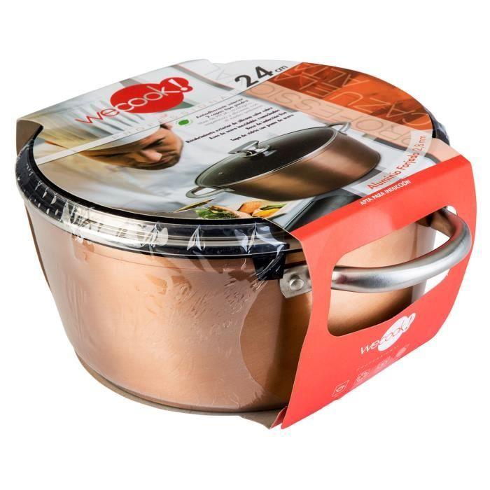 Casserole - wecook - cuivre 50270 - 28cm - antiadhésif sans pfoa - couvercle en verre trempé