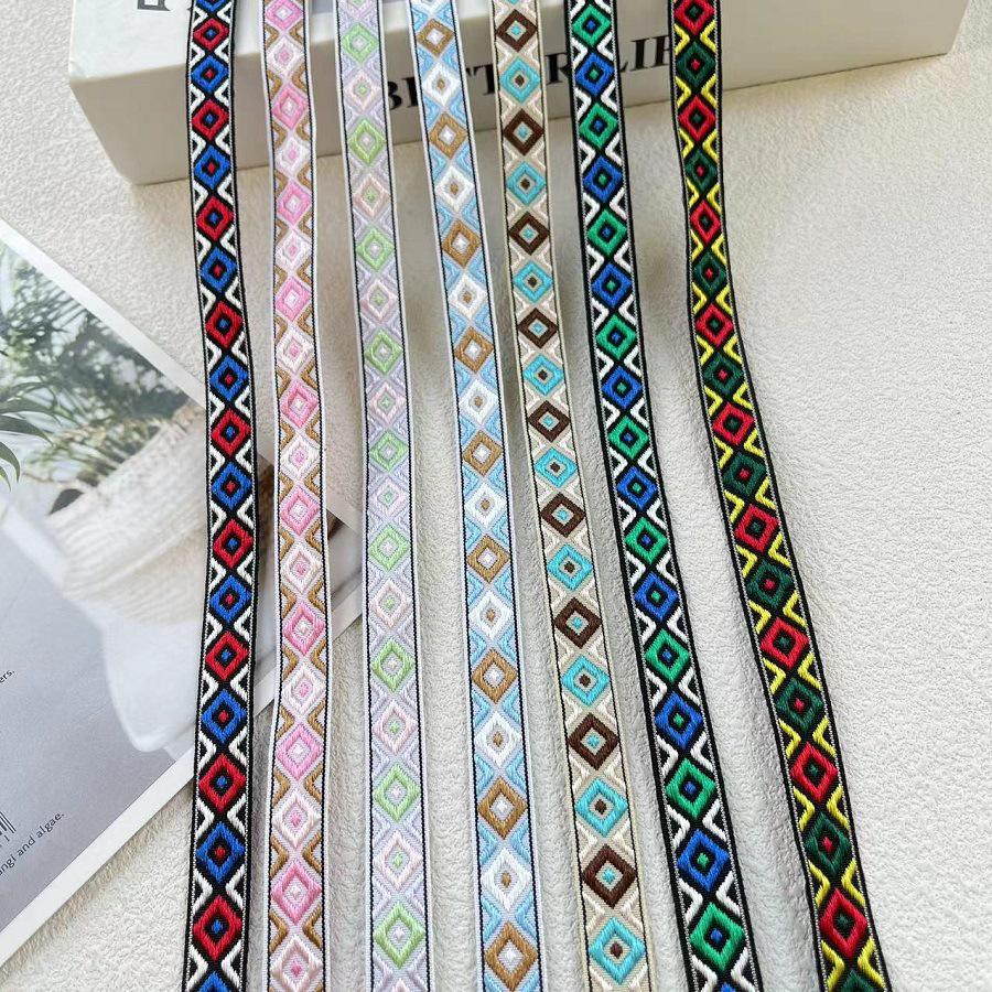 Ethnic Geometric Jacquard Webbing Accessory AH-2855, 1.4 CM Width.